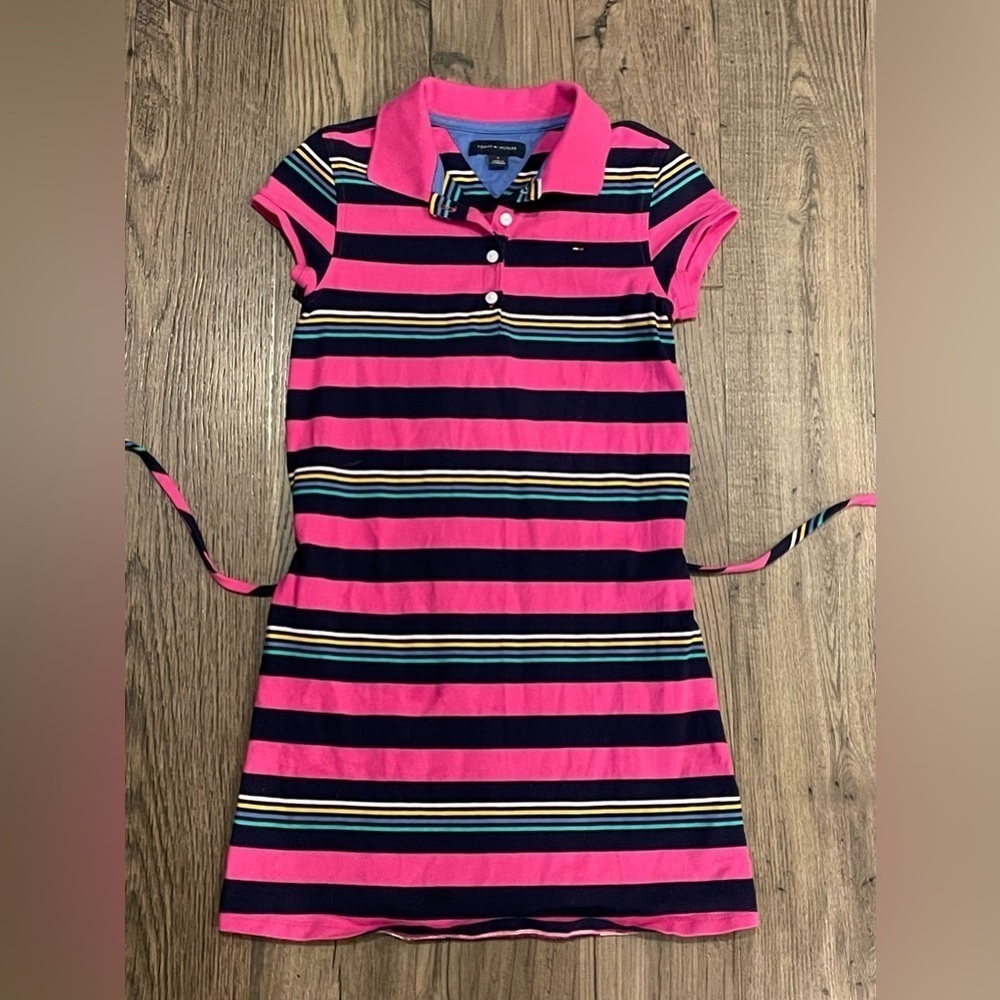Tommy Hilfiger Girls Striped Polo Dress Size 8 Medium Colorful/Pink